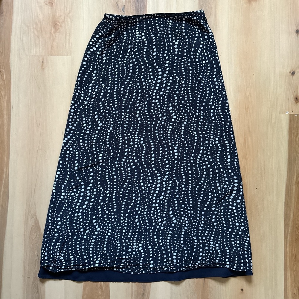Vintage 100% Silk Navy Blue and White Polka Dot Midi Skirt